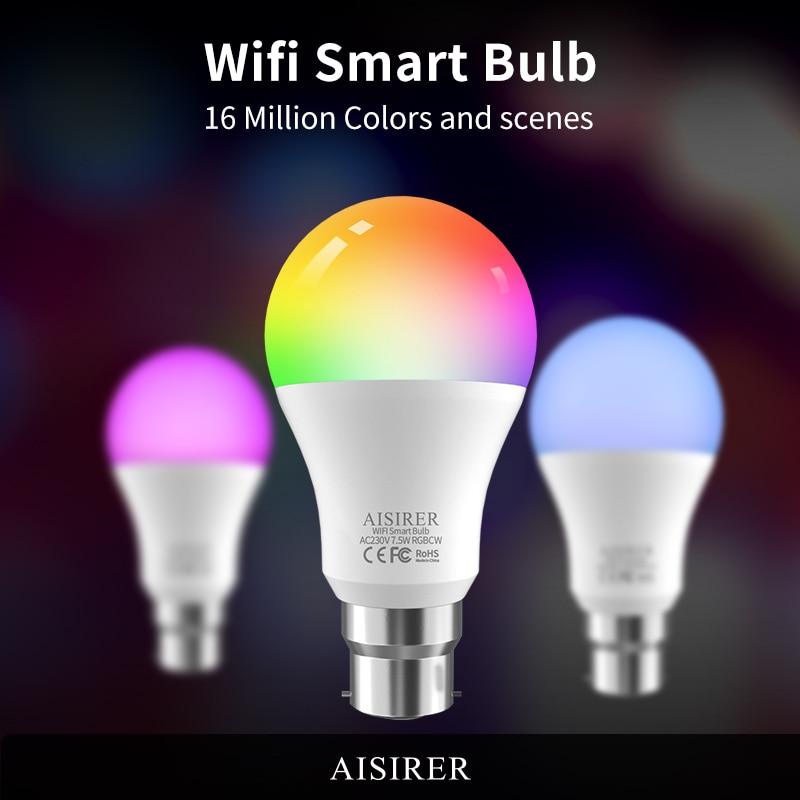 2Pcs 7.5W WiFi Smart Light Bulb B22 Dimmable RGB LED...