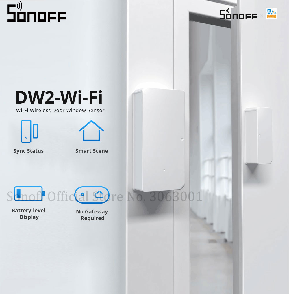SONOFF DW2 Wifi Wireless Door Window Sensor Open / Closed Detectors e-WeLink APP Alert Notification Smart Home Security Alarm