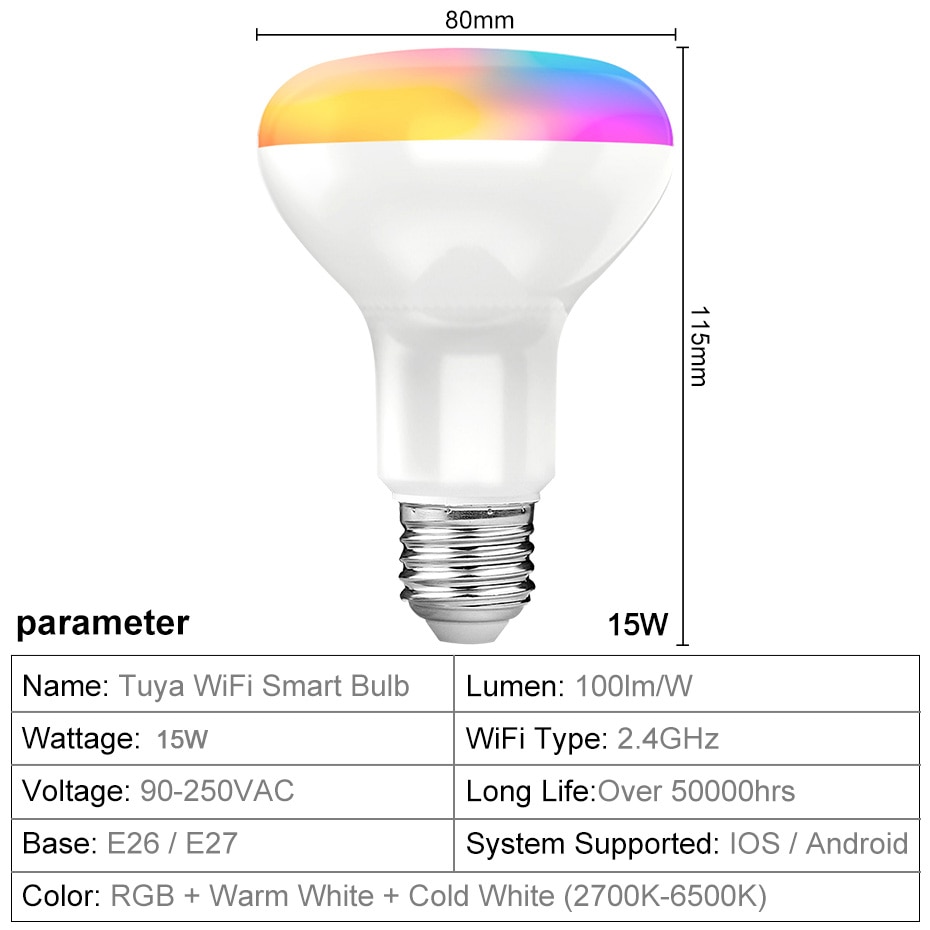 Tuya Smart Bulb 15W E27 WiFi LED Light Bulb RGB Color...