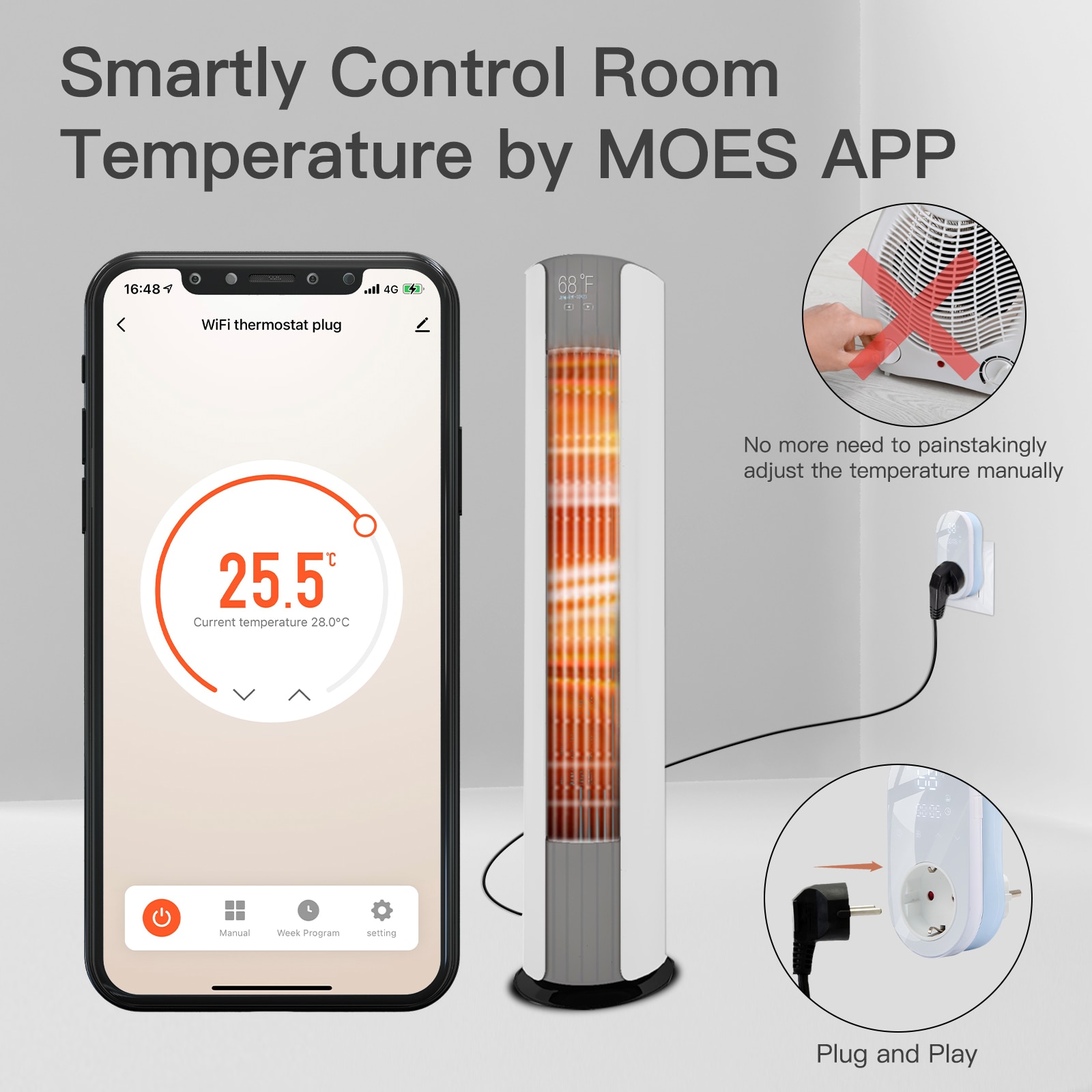 MOES Smart WiFi LED Thermostat Plug Outlet Heating...