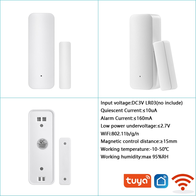 Tuya Smart WiFi Door Sensor Door Open / Closed Detectors WiFi App Notification Alert/Sound security alarm with Alexa Google Home