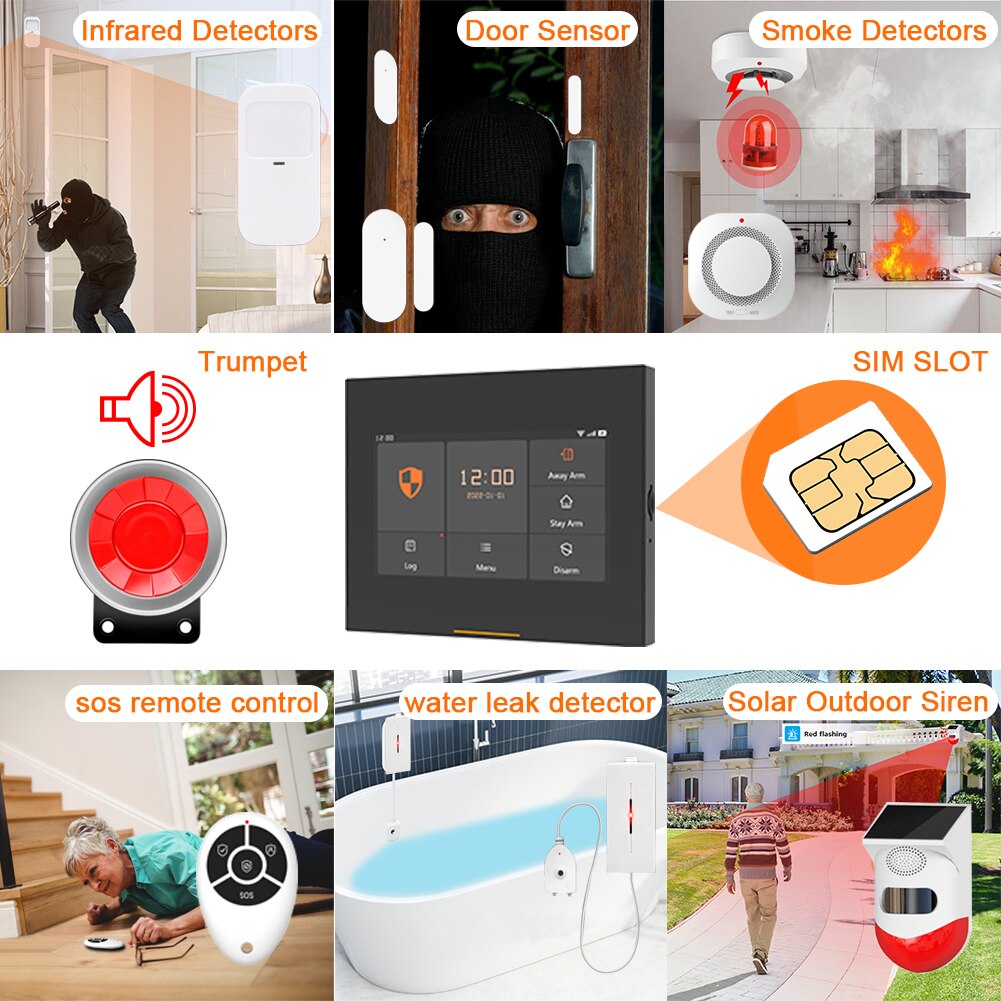 WIFI GSM Tuya Wireless Burglar Alarm System for Smart...